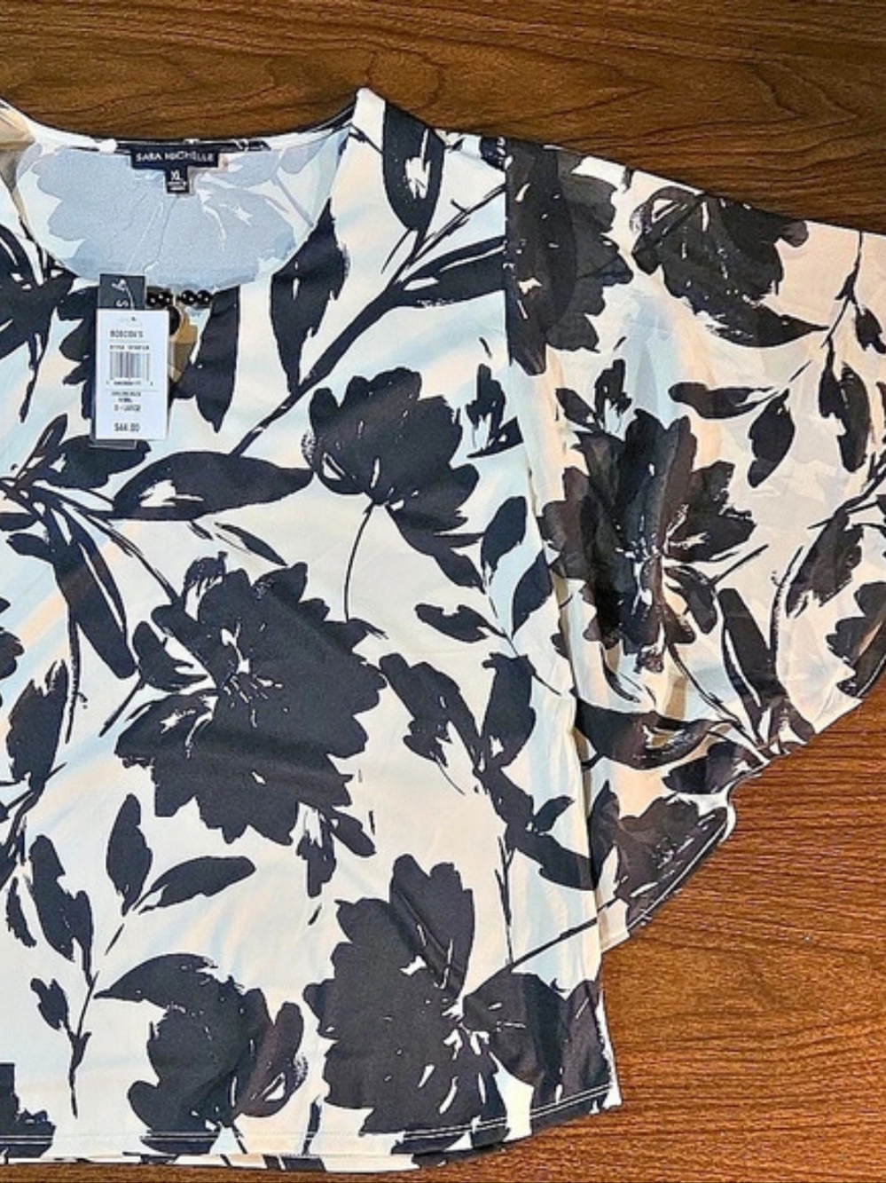 Sara Michelle Floral Blouse in Black & Pink XL NWT